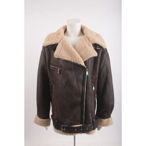 Zara Womens Aviator Biker Jacket Brown XL X-Large Sherpa Lined 8073/264 NWOT
